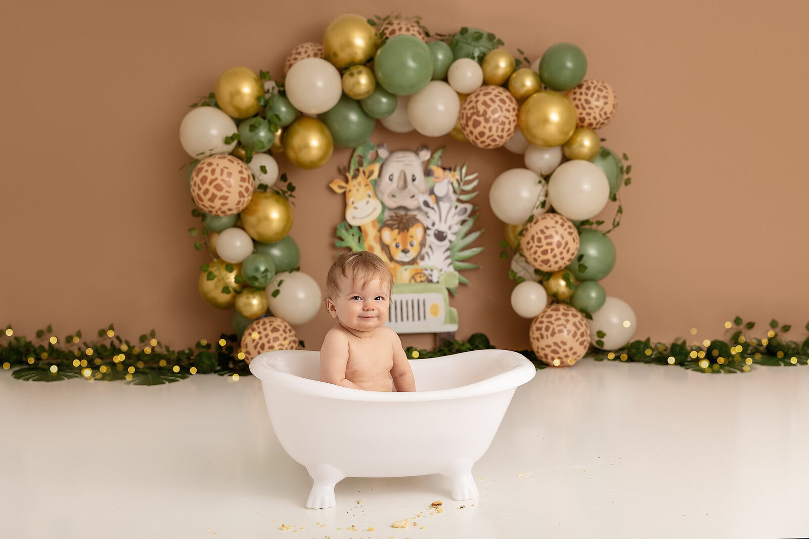 wide angle of baby in tub