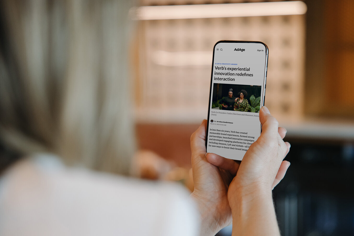 Phone screen of AdAge for Verb's experiential innovation redefines interaction article 