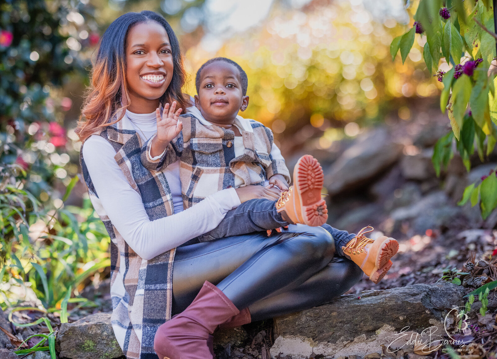 mom and son outdoors