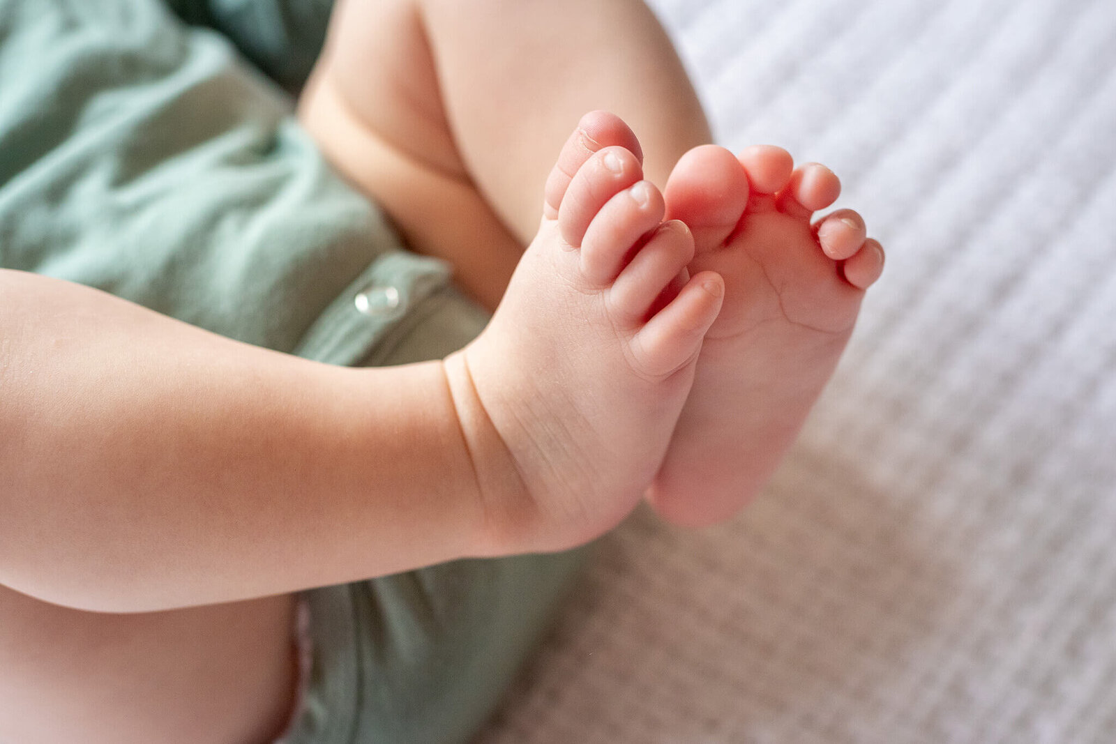 A close-up of a baby's toes during a newborn session.