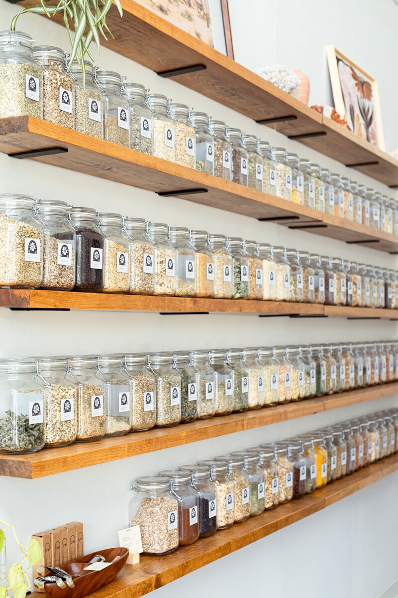 Nuela Designs_Tea House_Custom Herb Shelving_Interior Design