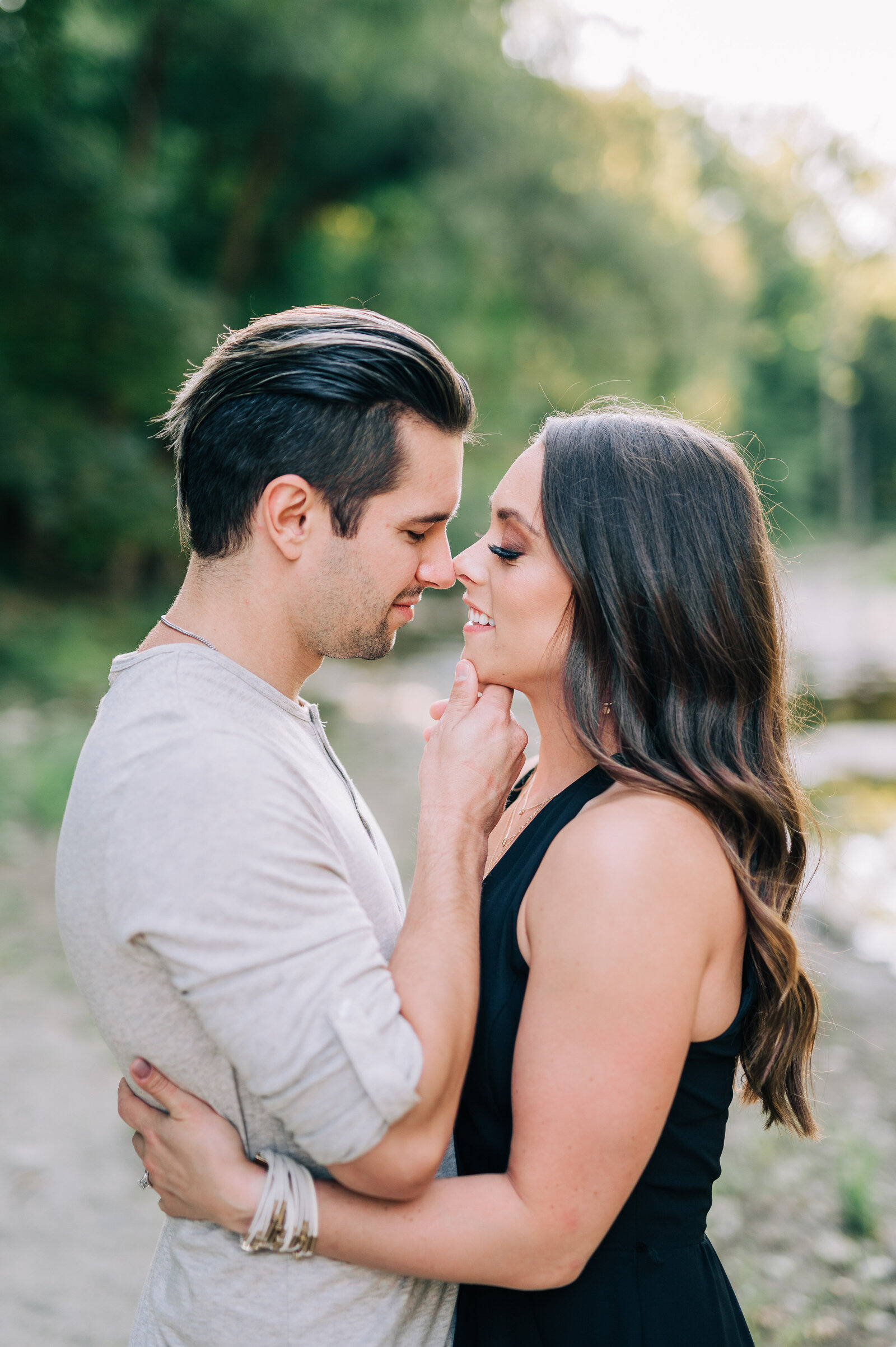 Creekside Engagement session during golden hour