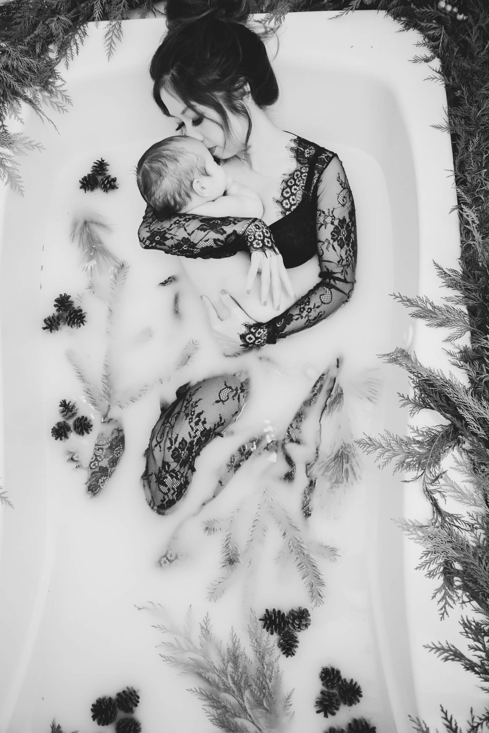 mama and baby milk bath photography