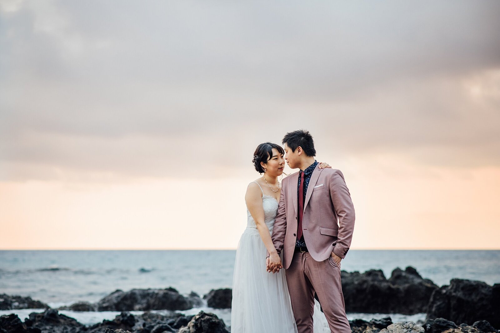 sweet moment between bride and groom