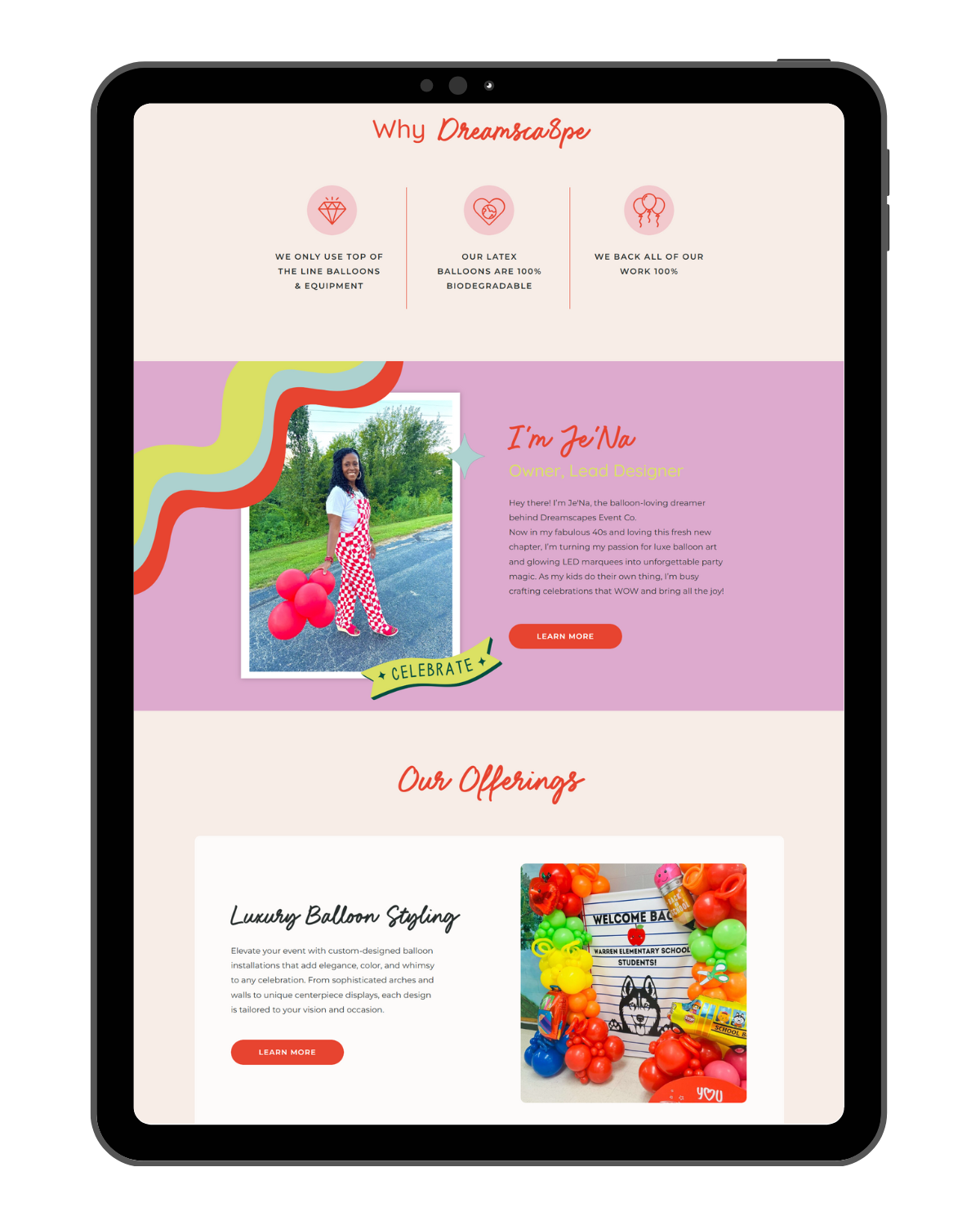 Balloon Artist Website with bold, colorful, fun logo and branding