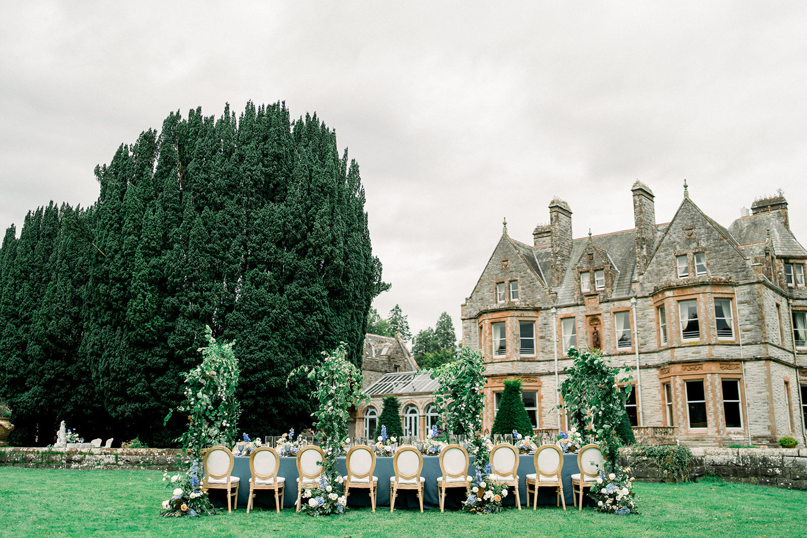 Chic Reception Table Design at Castle Leslie Wedding, Ireland