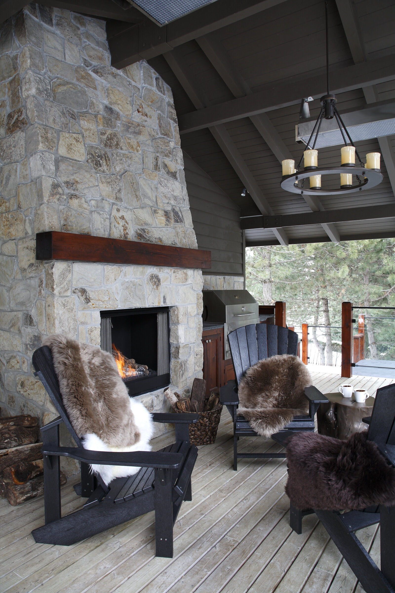 012-Blue Mountain-Exterior-Ski Chalet-Stone Fireplace-Muskoka Chair