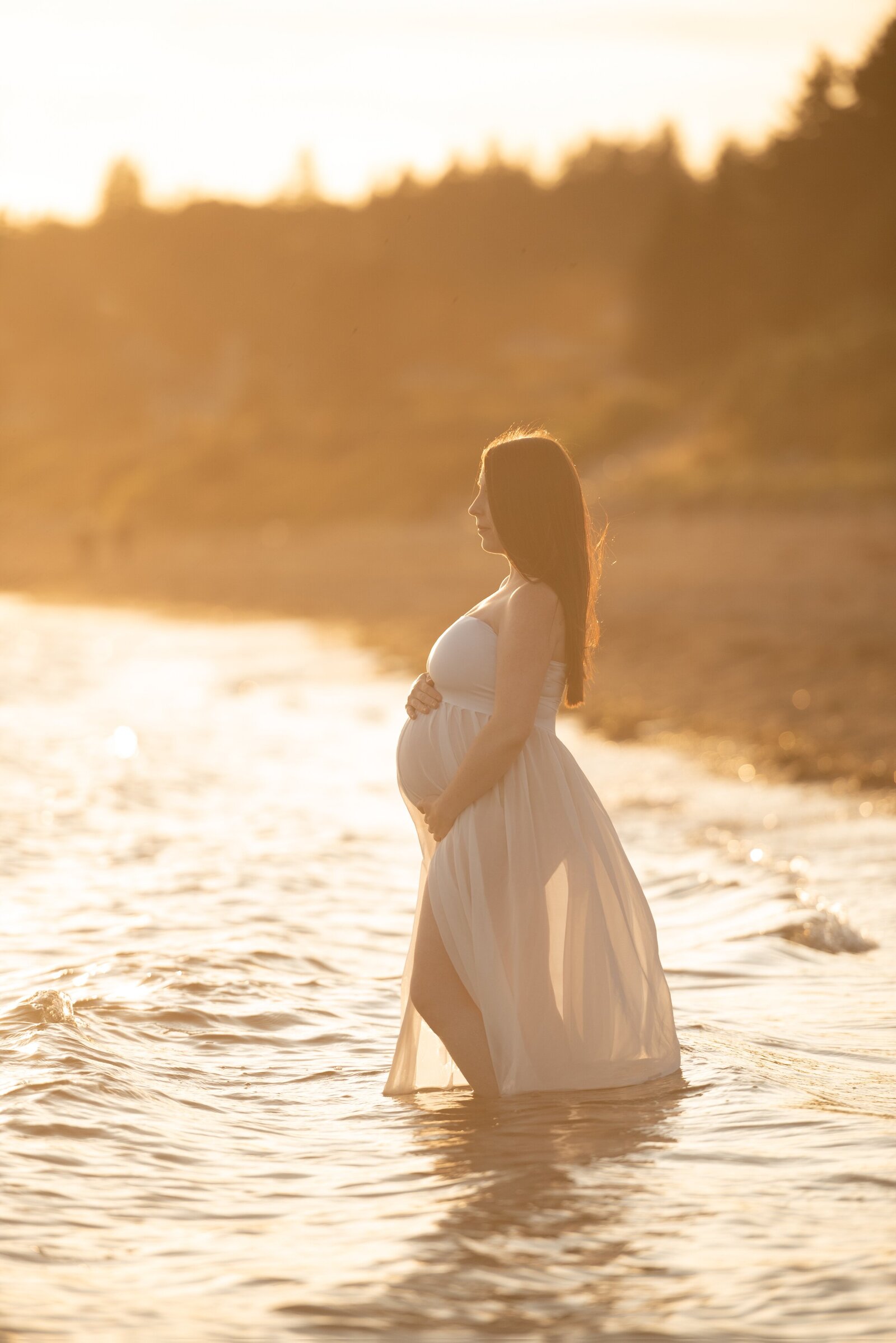 sunlit photo of a beach maternity session