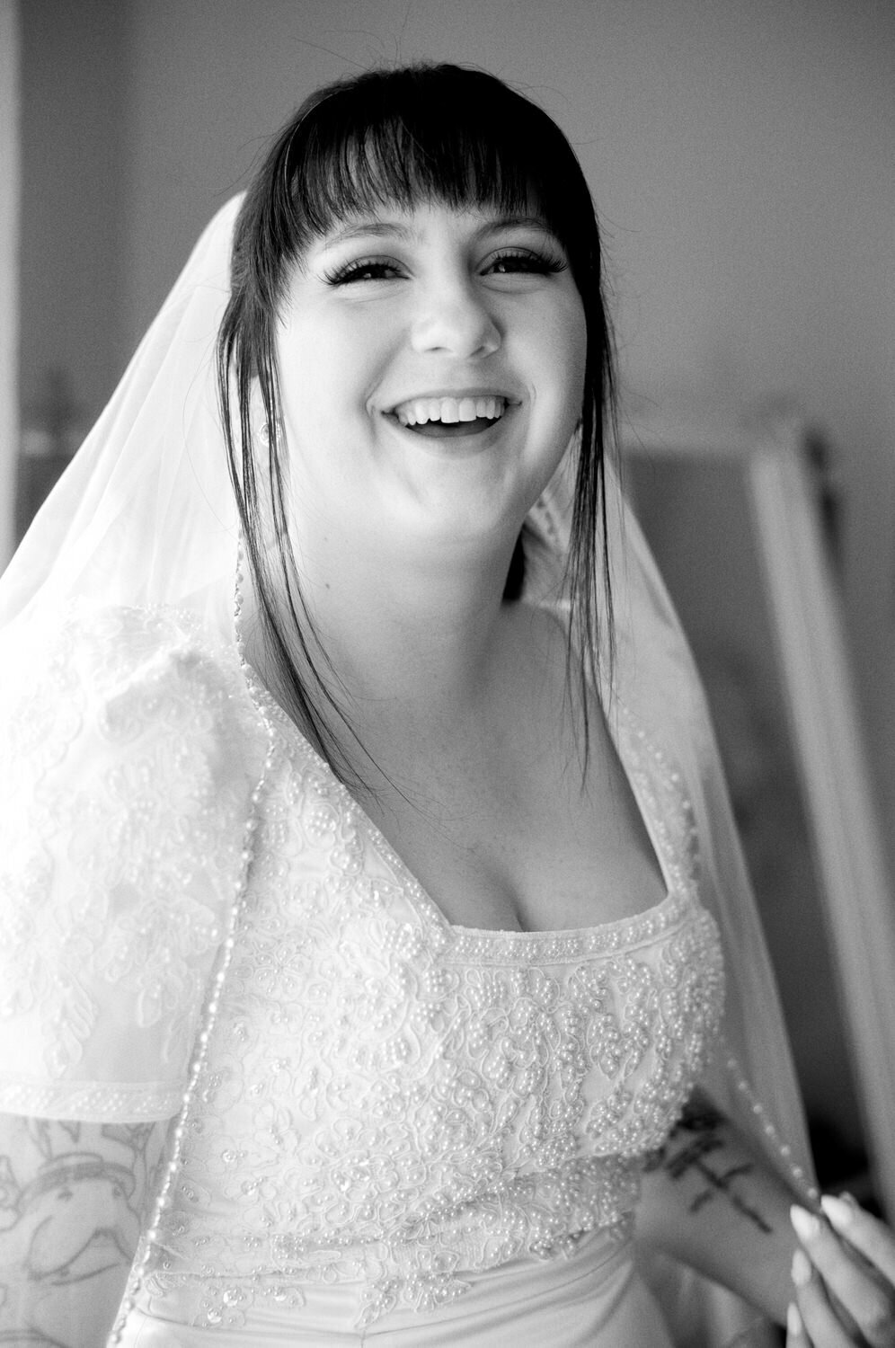 Wedding portrait of a smiling bride