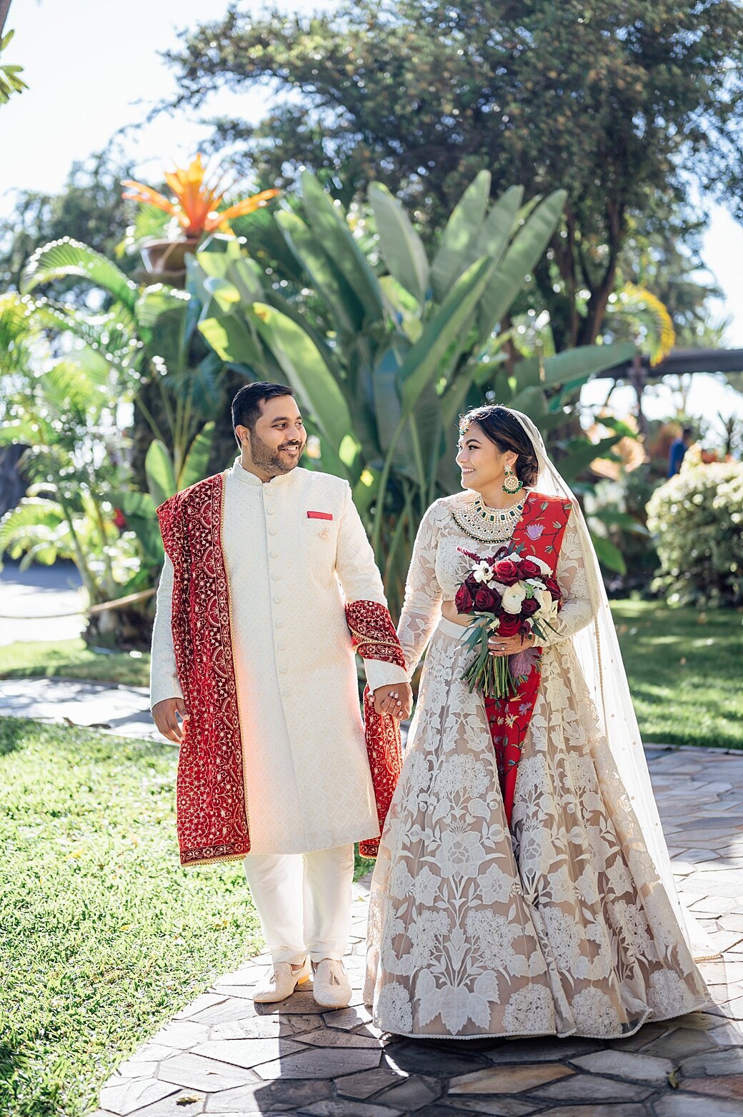 beautiful couple in indian wedding dress attire