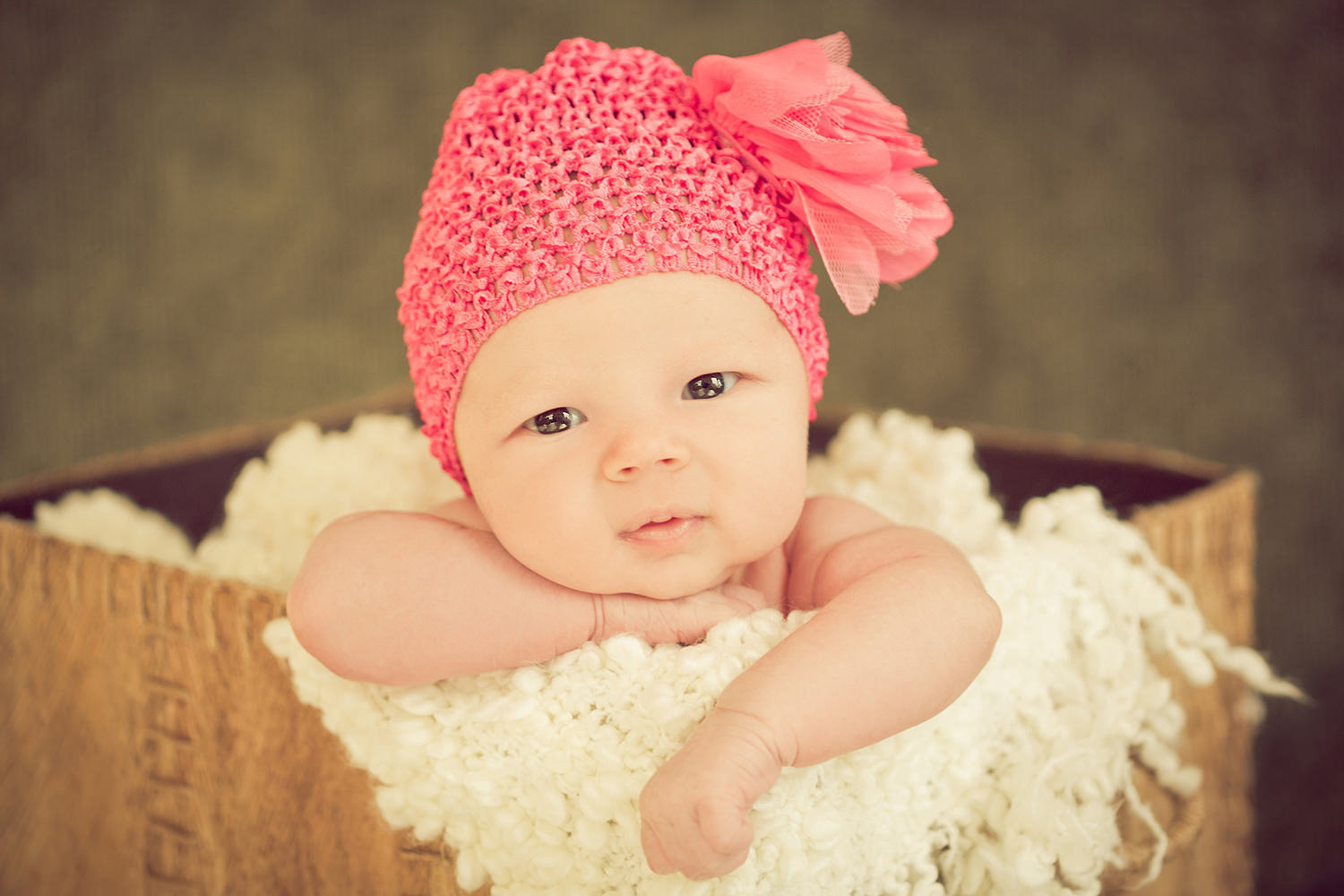 san diego newborn photography | newborn in cute wood box with adorable pink hat
