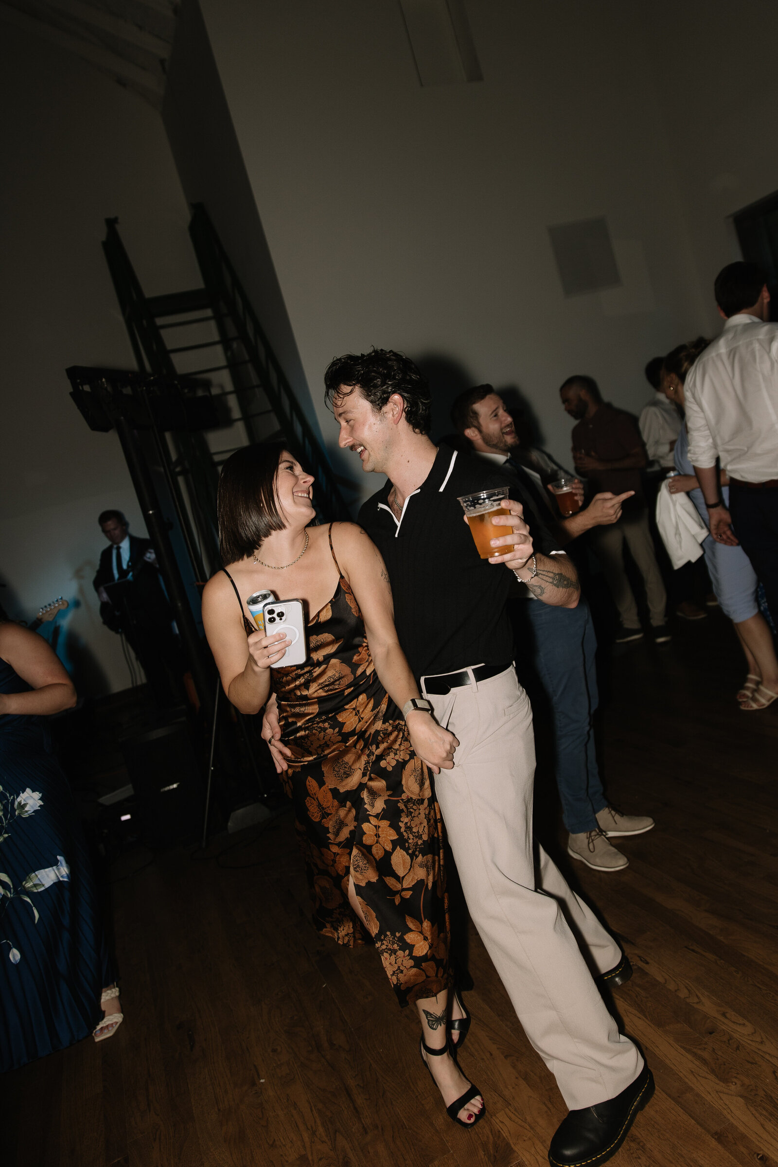 Wedding guests dance during reception at TRICA in Boise