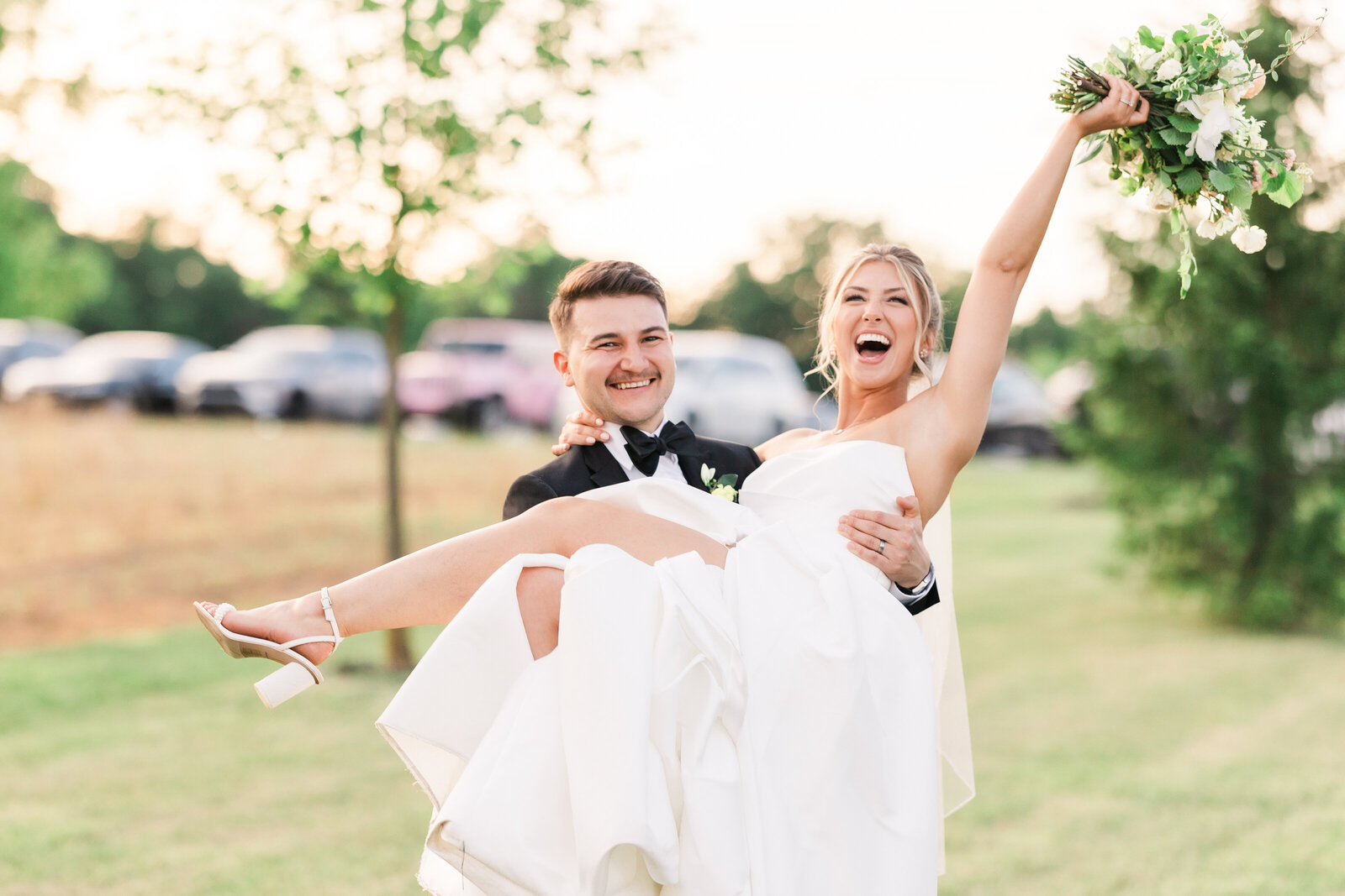 Bride and Bridesmaids having fun smiling and laughing