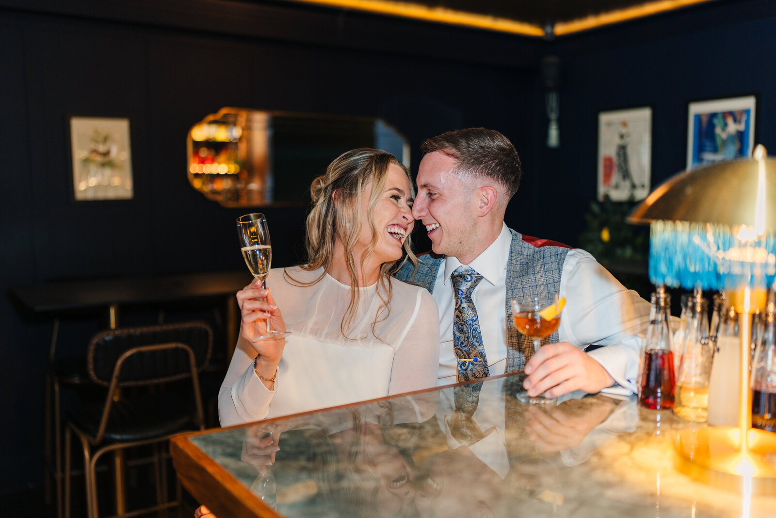 Newly married couple enjoying a drink and fun in an Art Deco bar in liverpool  takne by  Anthony Horseman Photo and Film