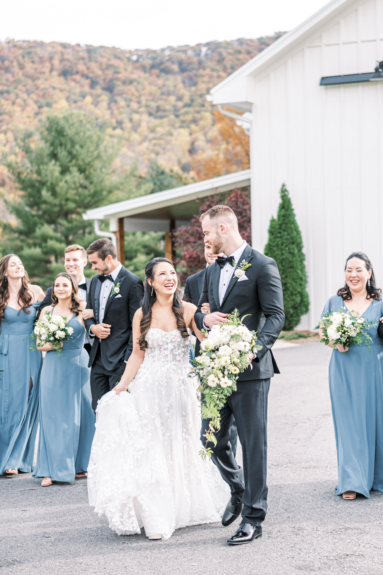 bridal party fall mountain wedding elegant barn Chestnut Ridge Asheville NC