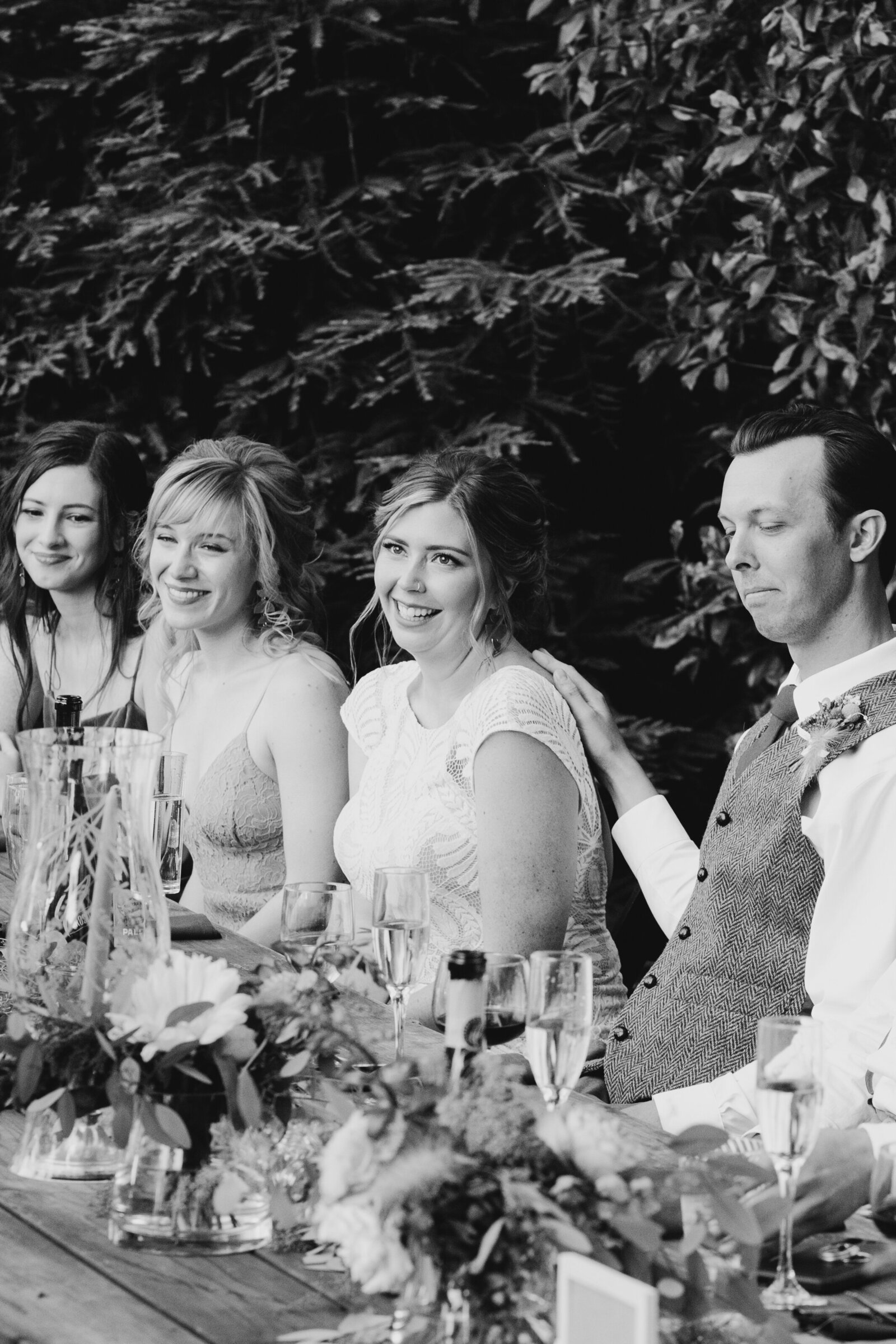 Wedding toasts in Santa Cruz, California in the redwood trees.