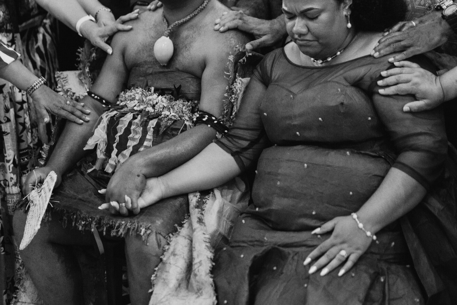 portrait of bridal couple during traditional wedding ceremony fiji