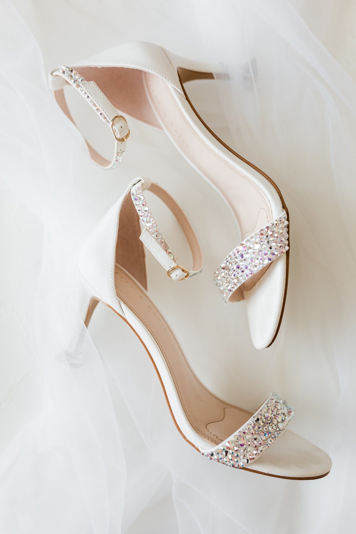 Wedding detail photo of bridal shoes with rhinestones