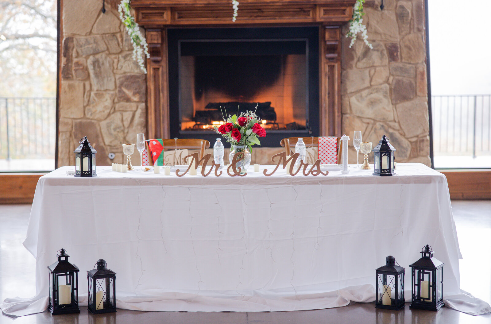 Wedding reception bride and groom dinner table 