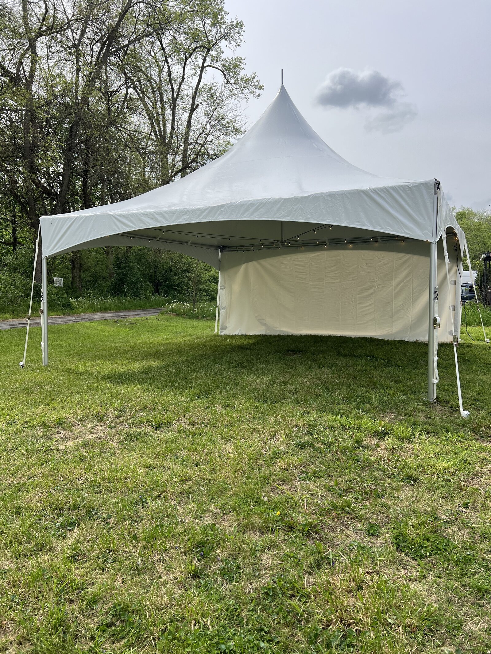 20x20 high peak tent install on grass in Centerville Ohio