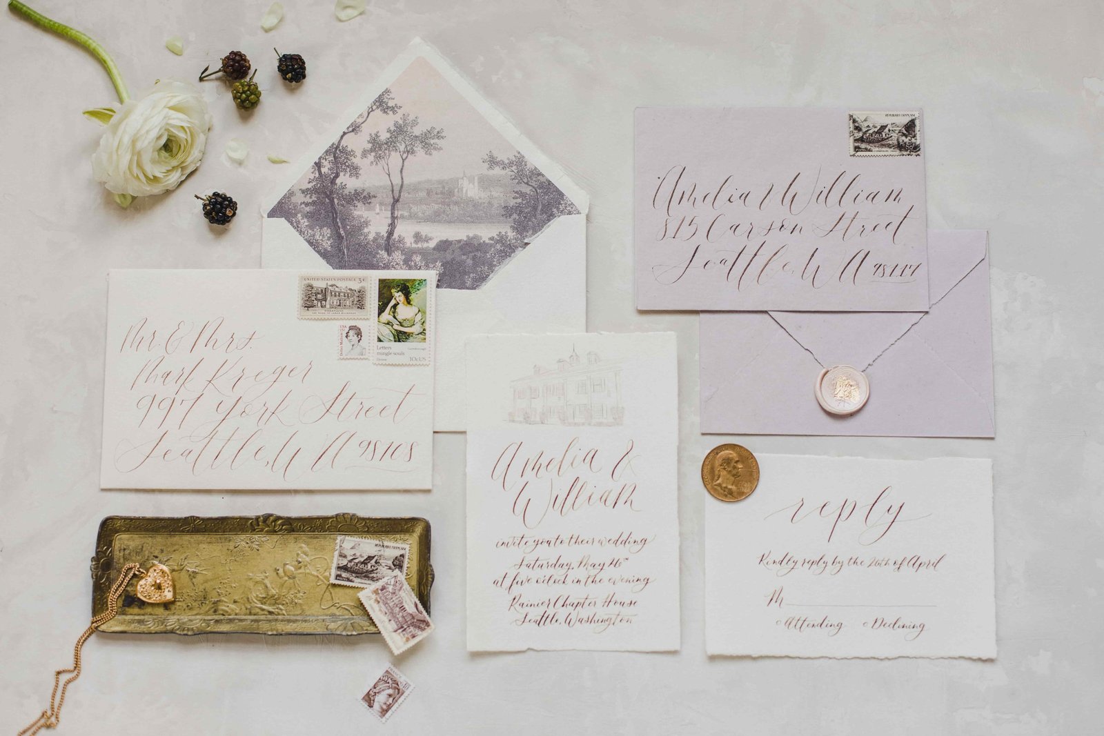 wedding invitations wax seals calligraphy envelopes-min