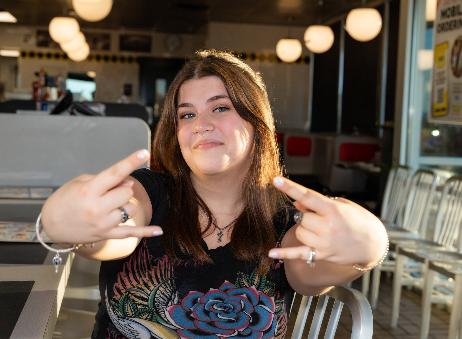 rocker girl at diner