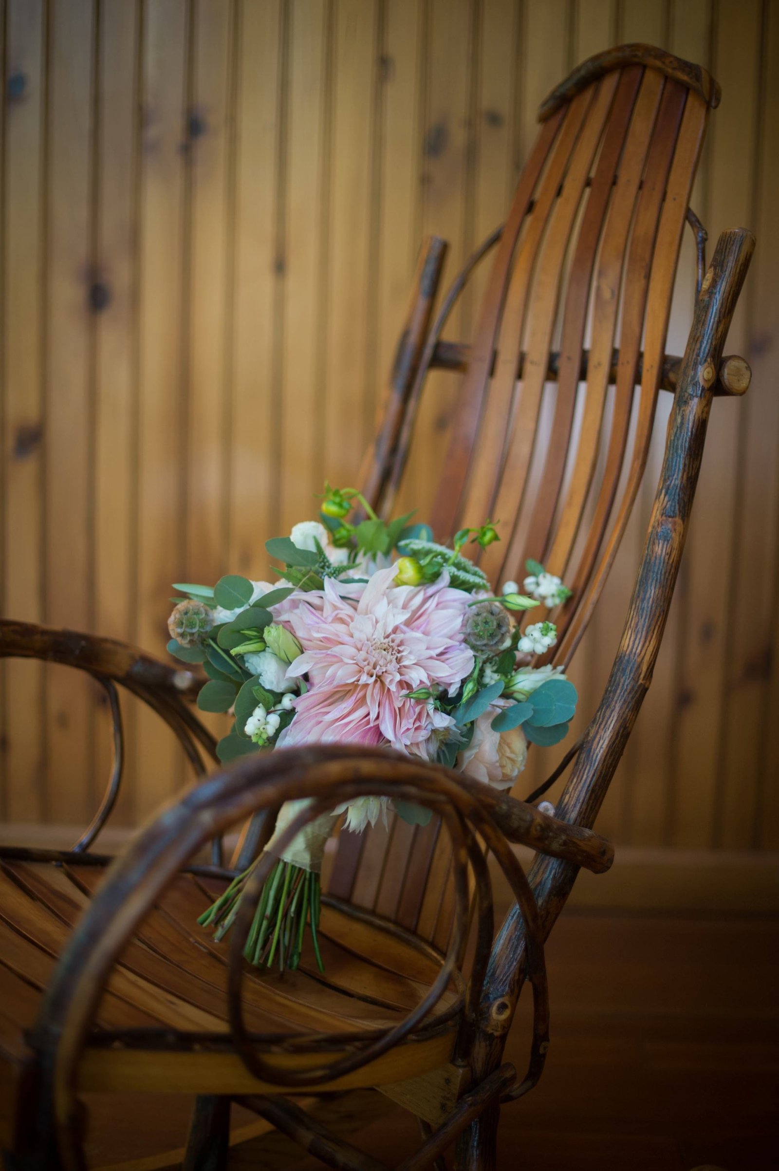 Gorgeous bridal bouquet with garden roses, and dahlias for home wedding in Connecticut CT