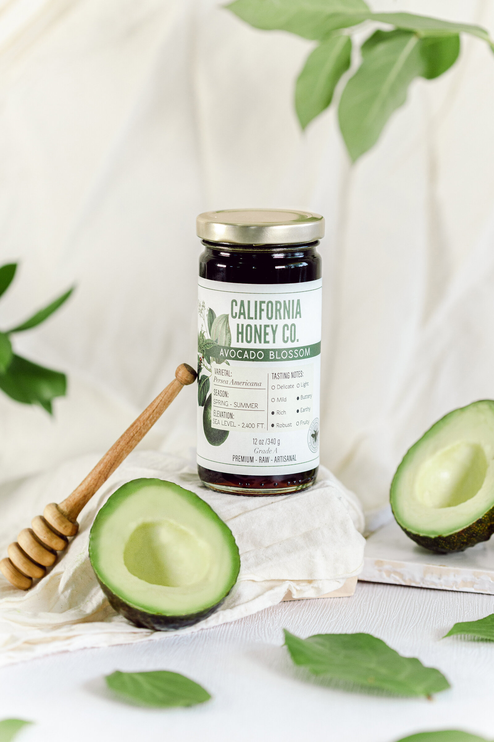 California Honey Co. styled food product photography with avocados by branding food product photographer Chelsea Loren