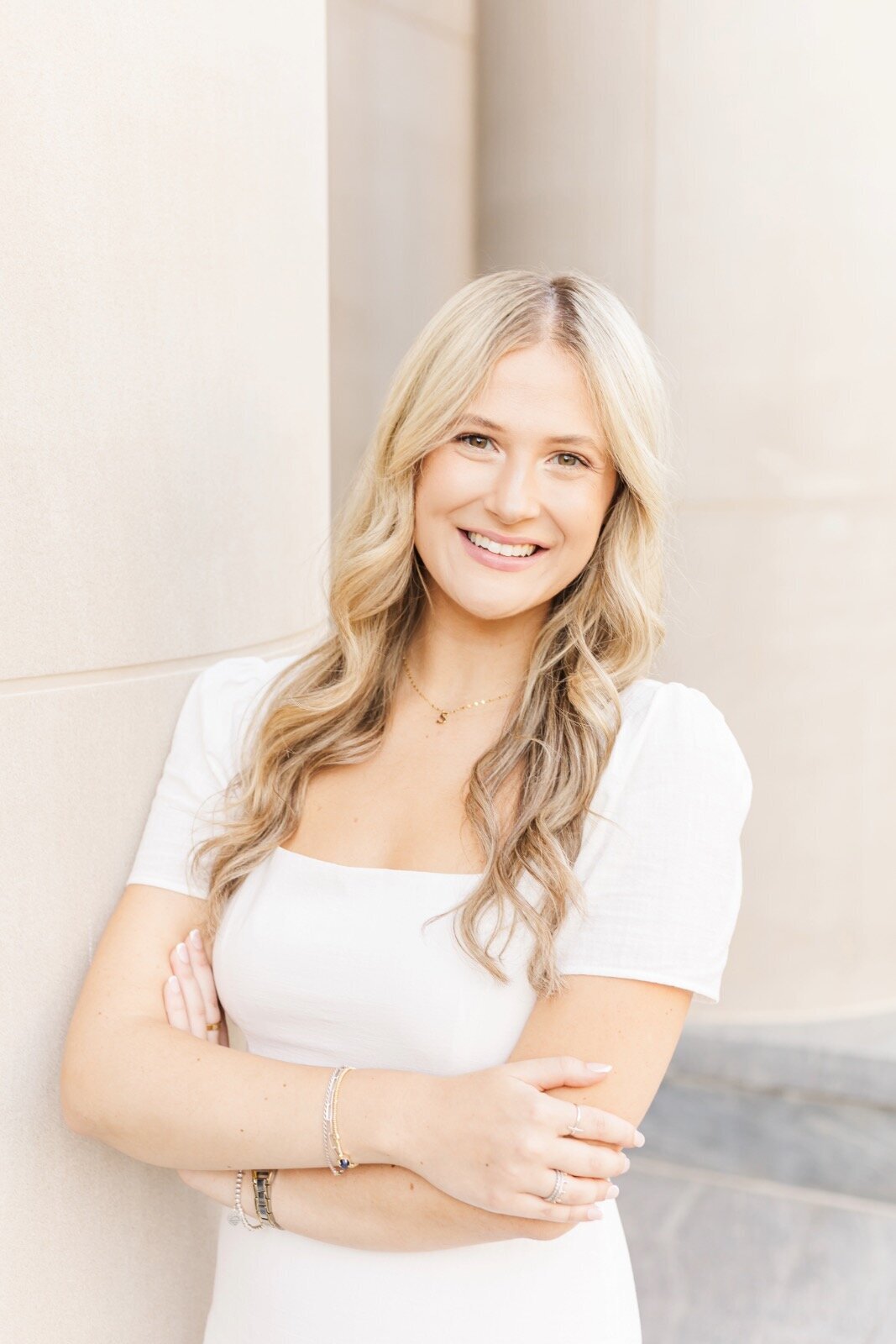 Headshot female in white dress