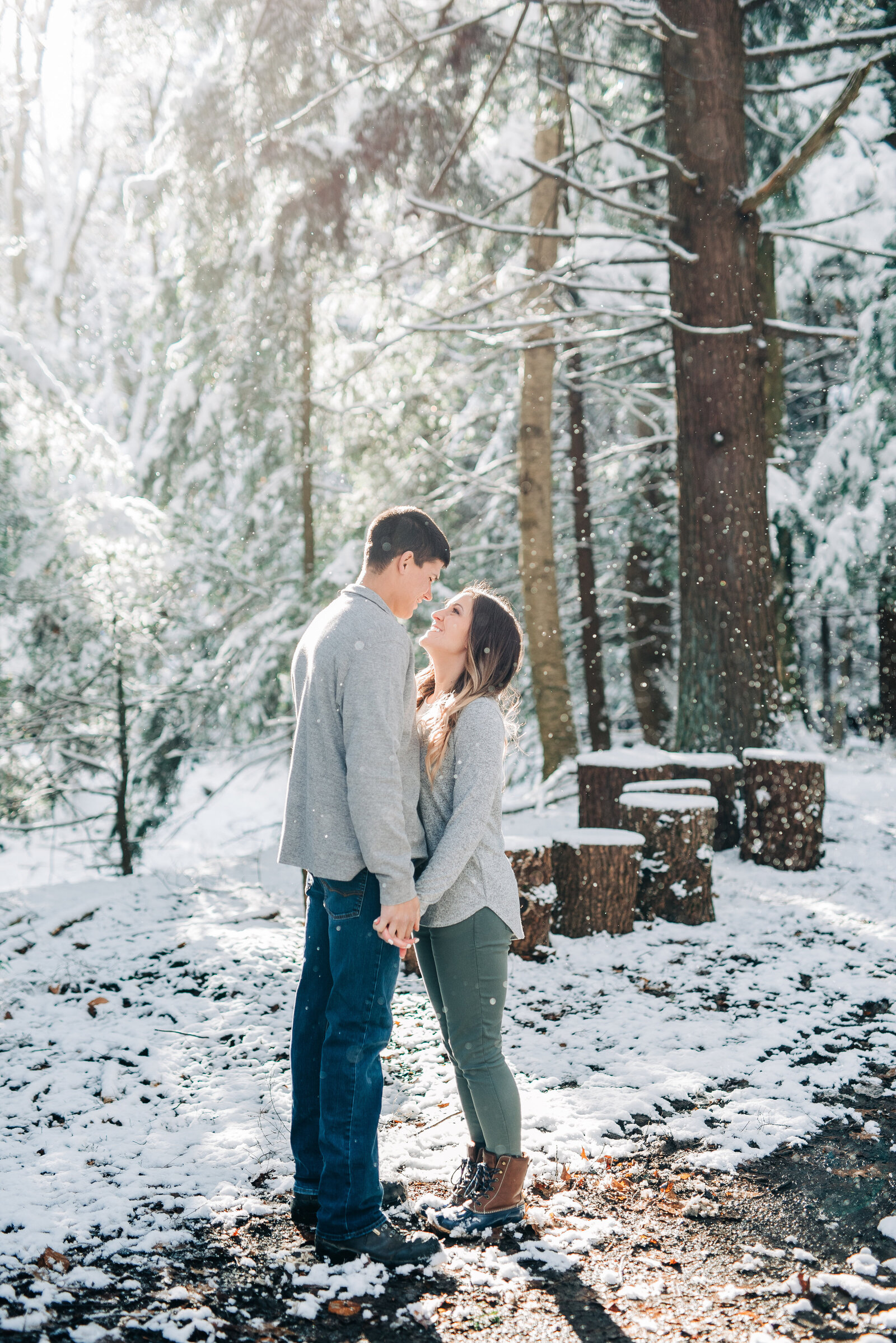 Dreamy Snowy Sunlight winter engagement session