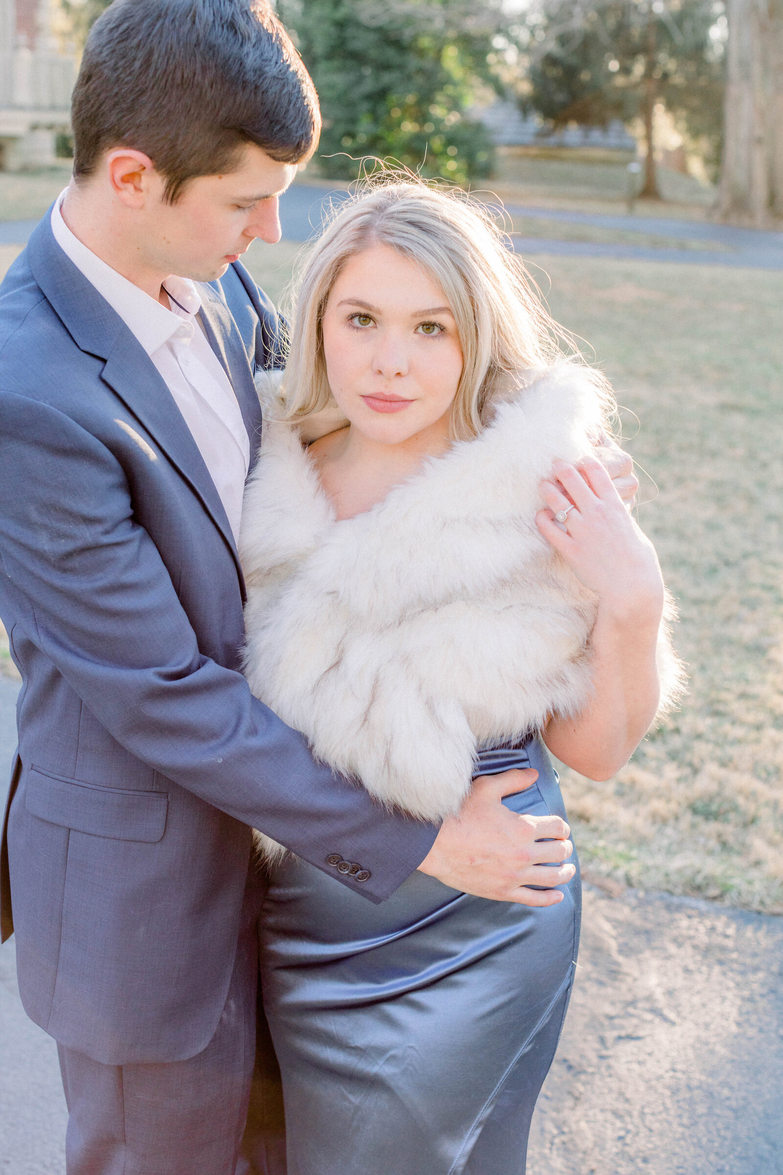 classy fall engagement session at an estate