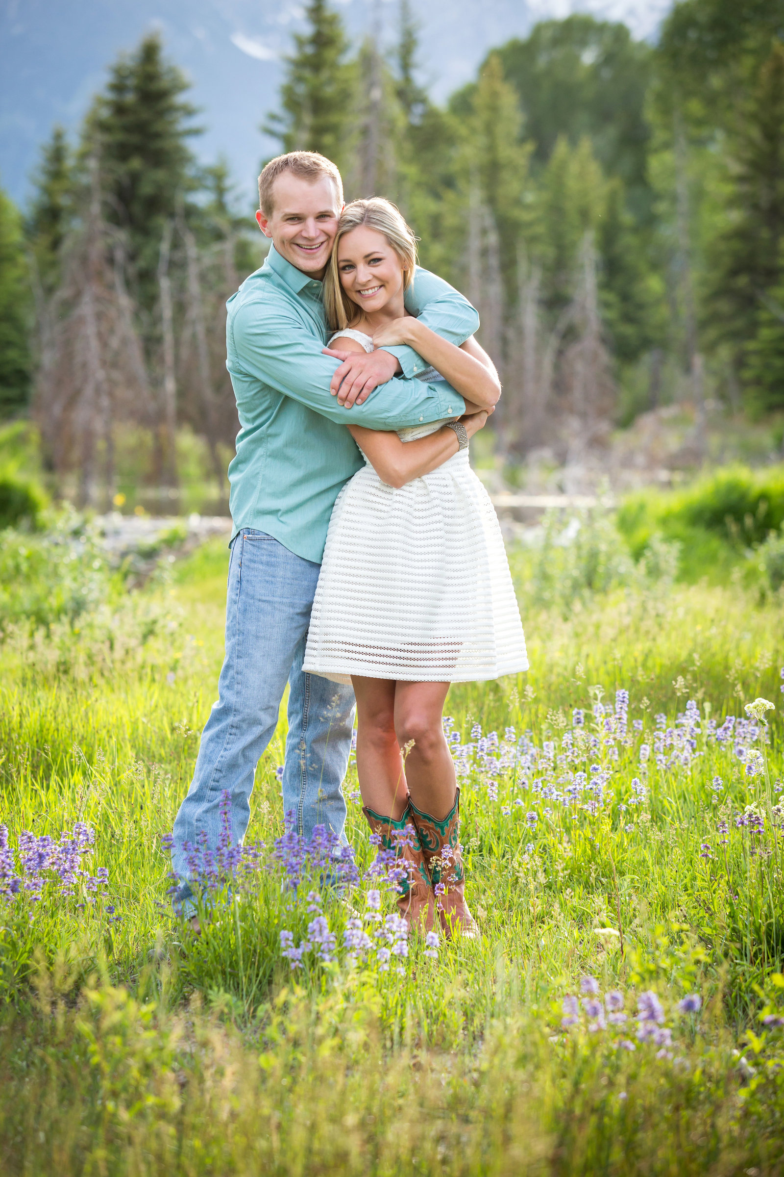 Jackson Hole Wy engagement session in wildflowers