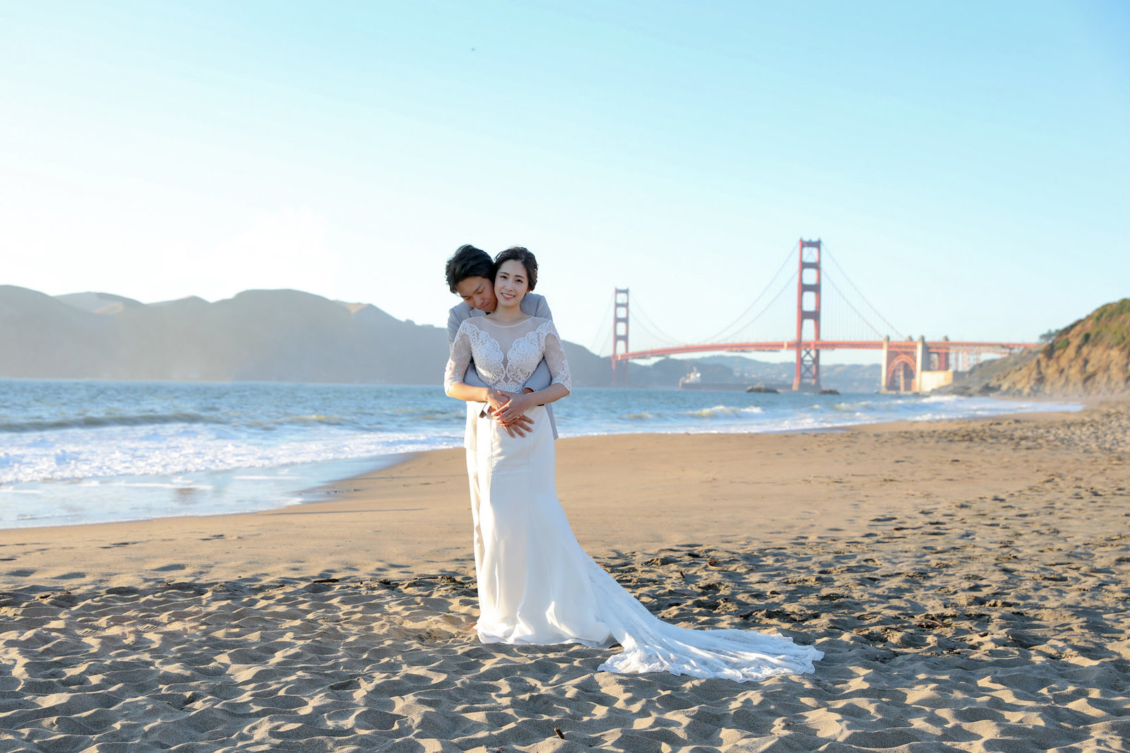 Engagement session for bride and groom at Sunset in San Francisco, California
