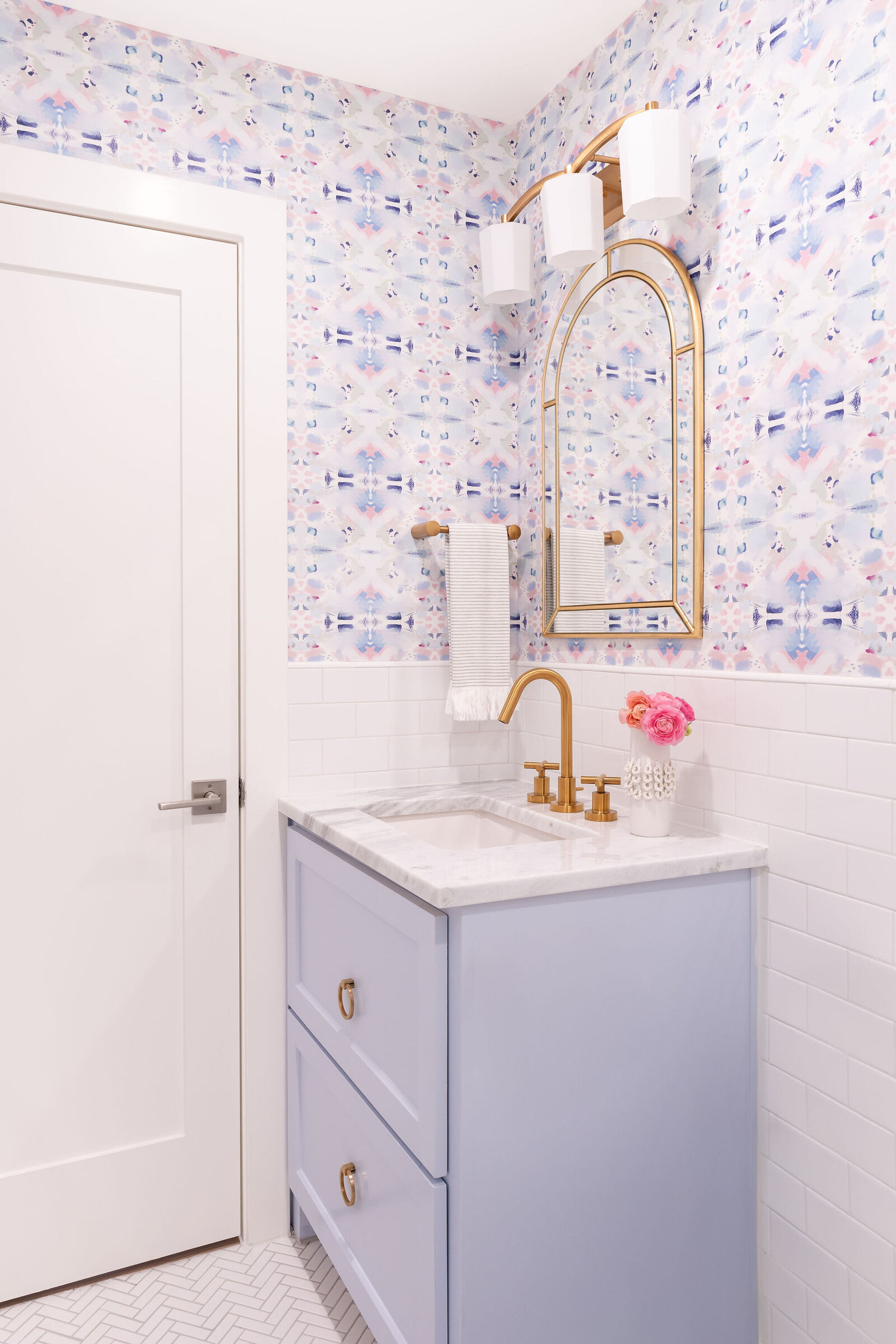 Nuela Designs Colorful Powder Bathroom Wallpaper and Gold