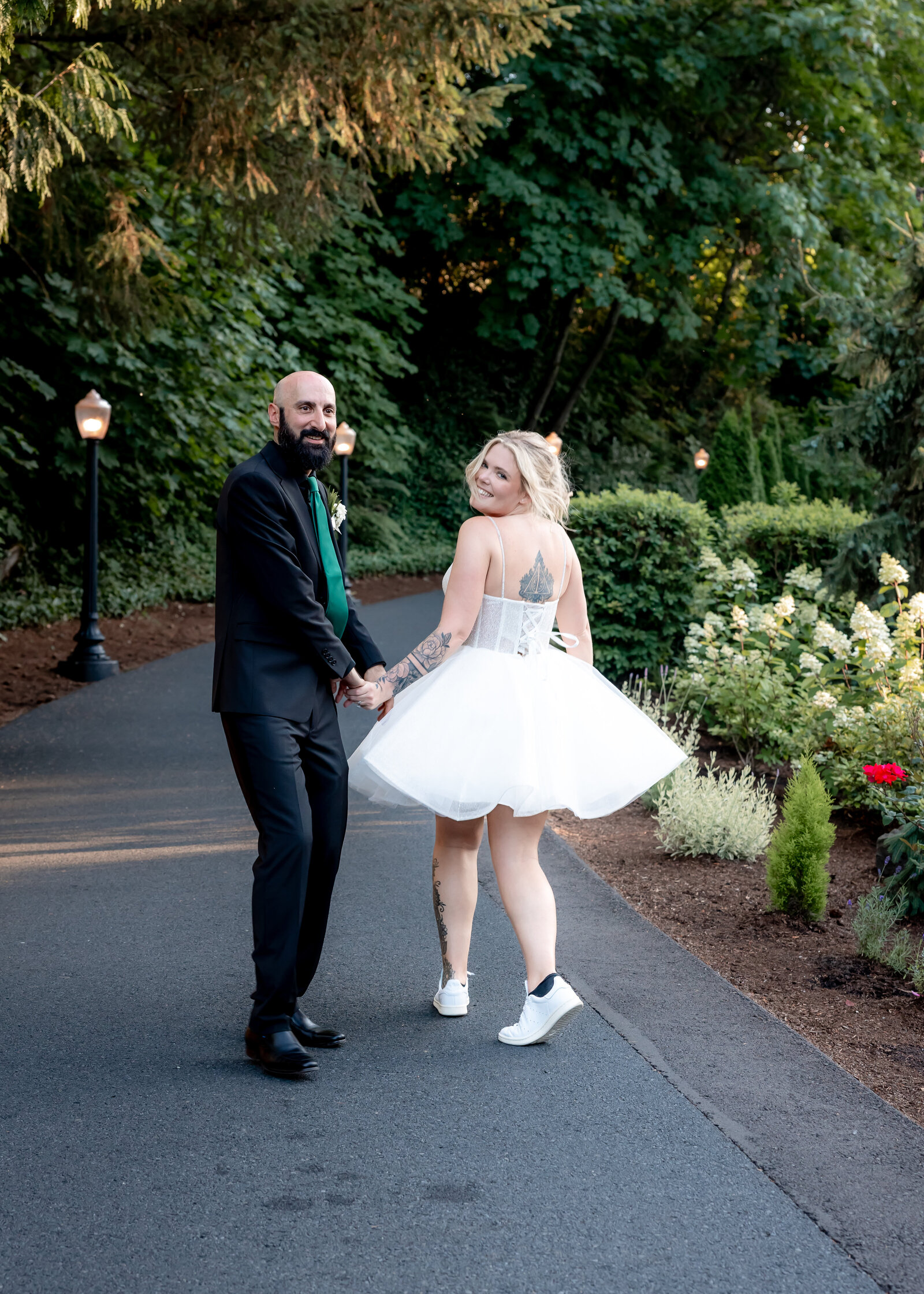 Bride and Groom having fun at the Abernethy Center in Oregon City.