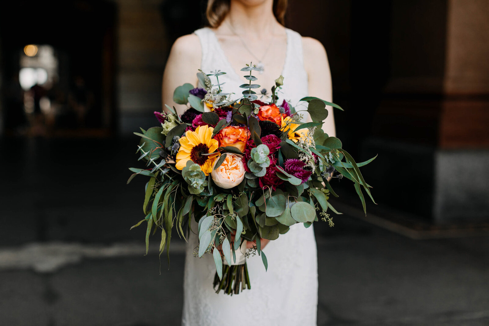 bridal bouquet sunflowers