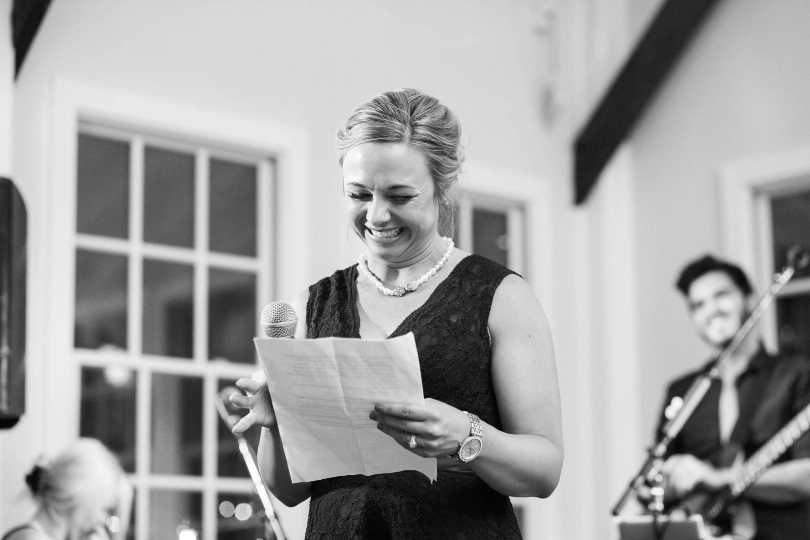 Maid of honor delivers her speech, Alhambra Hall, Mt Pleasant, South Carolina