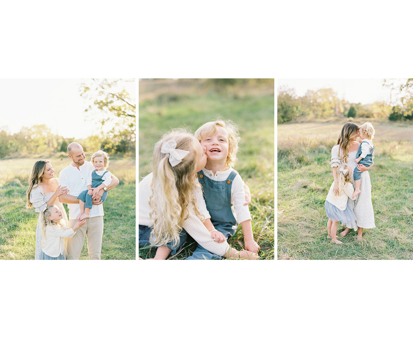 family in high end clothing during summer family session in a grassy field by Milwaukee family photographer, Talia Laird Photography