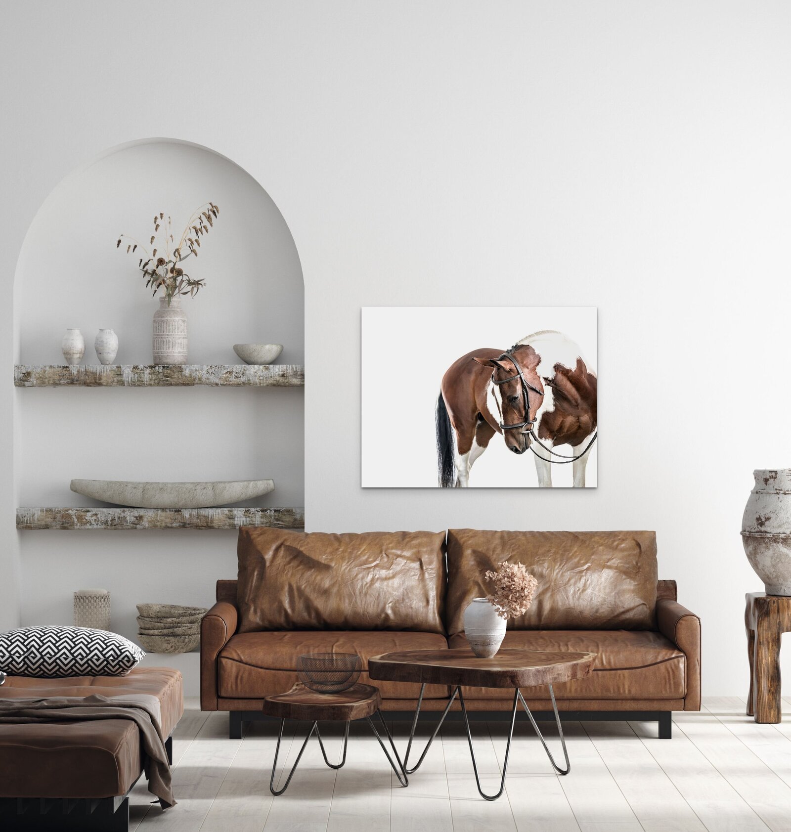 Paint Horse Portrait With Leather Couch