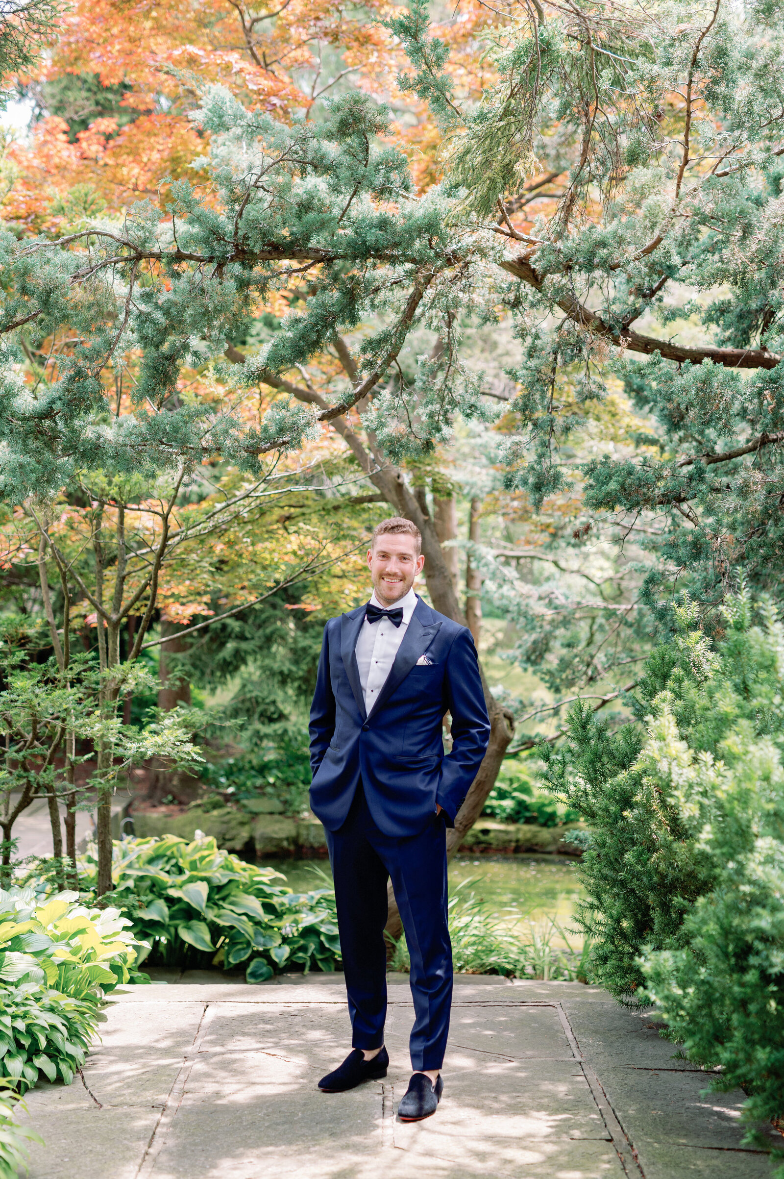 Editorial Groom Portrait in the gardens of Graydon Hall Manor | Jacqueline James Photography