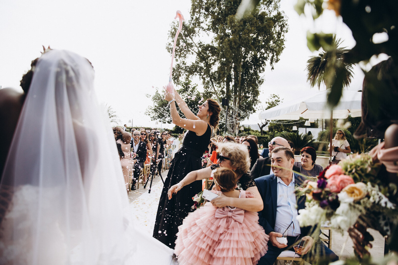 wedding ceremony champagne pop