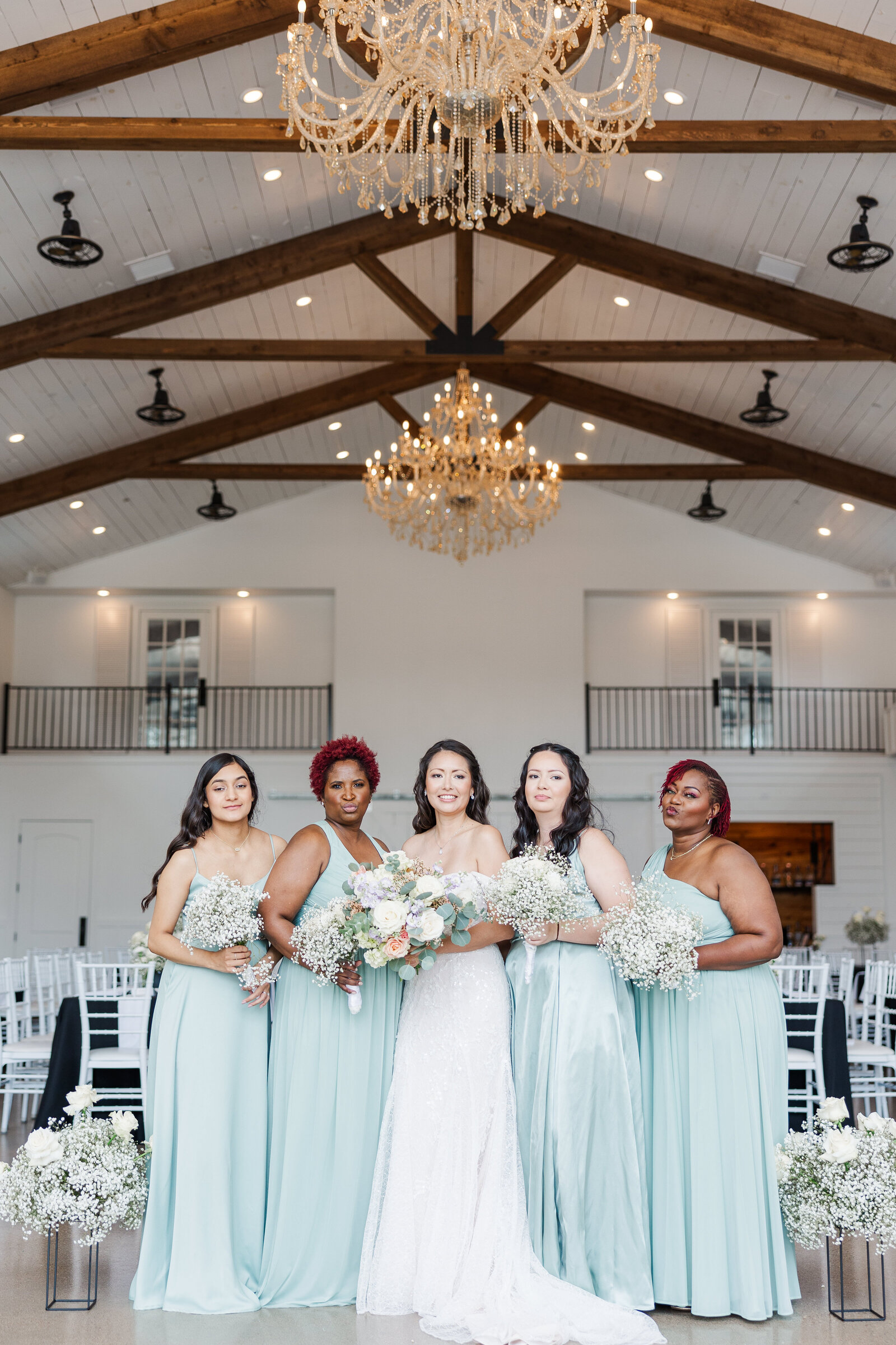 Bride's portrait with bridesmaids pre wedding