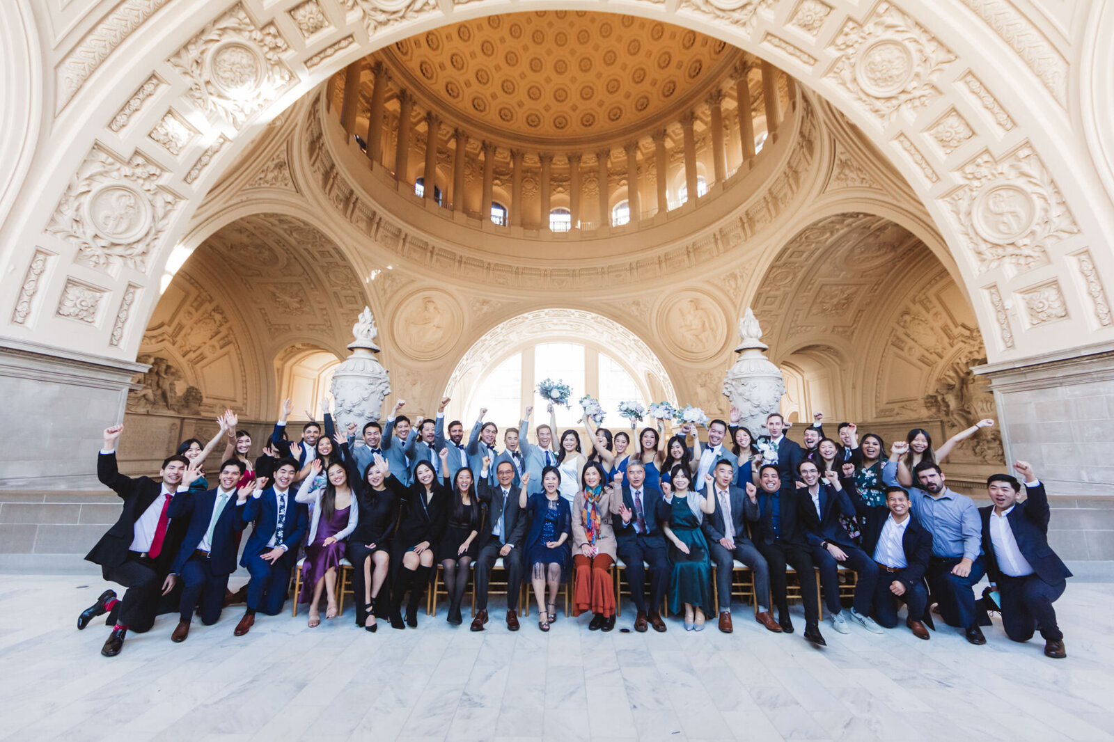 large group of wedding guests at San Francisco City Hall