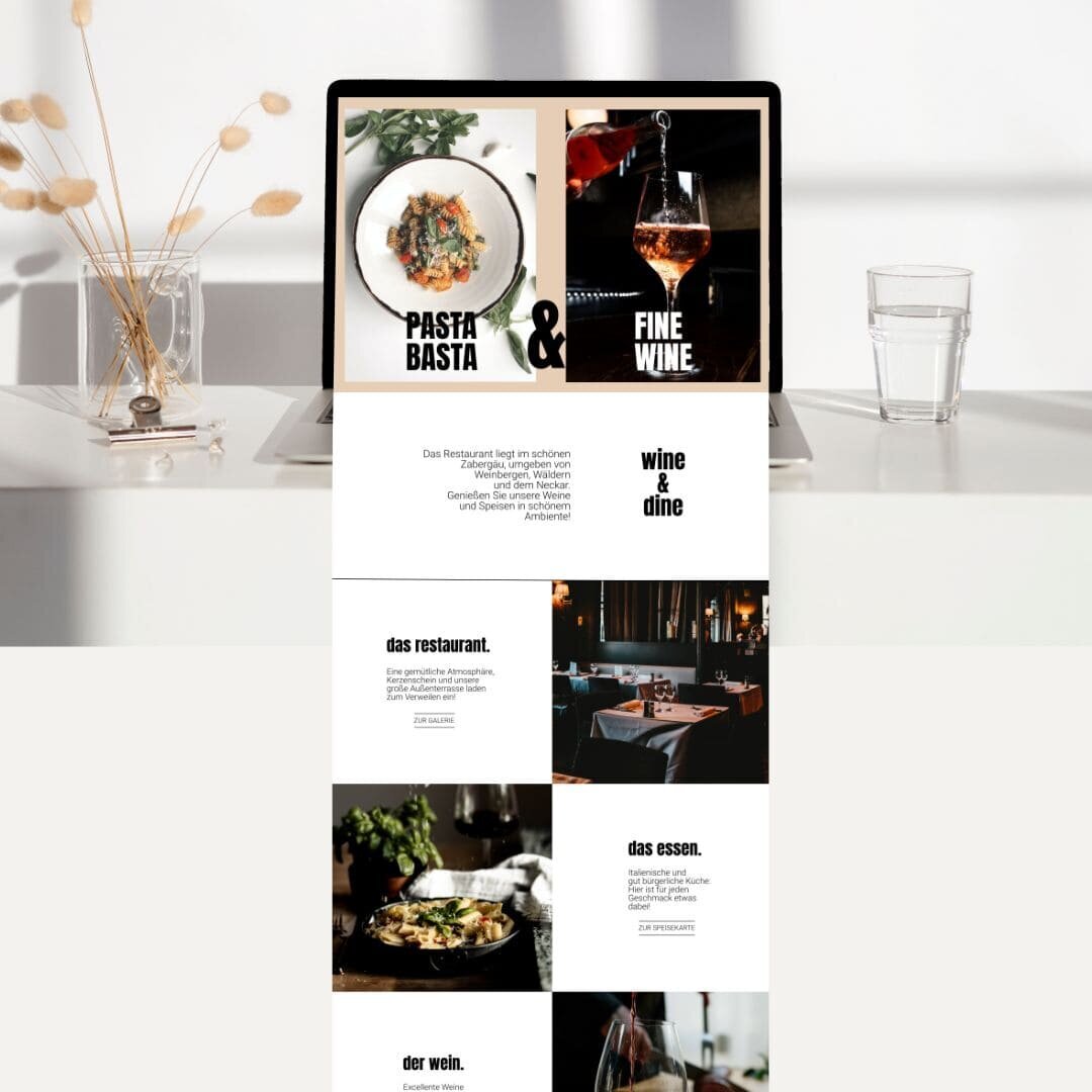 modernes Website-Design eines italienischen Restaurants mit Pasta, Wein und der Region