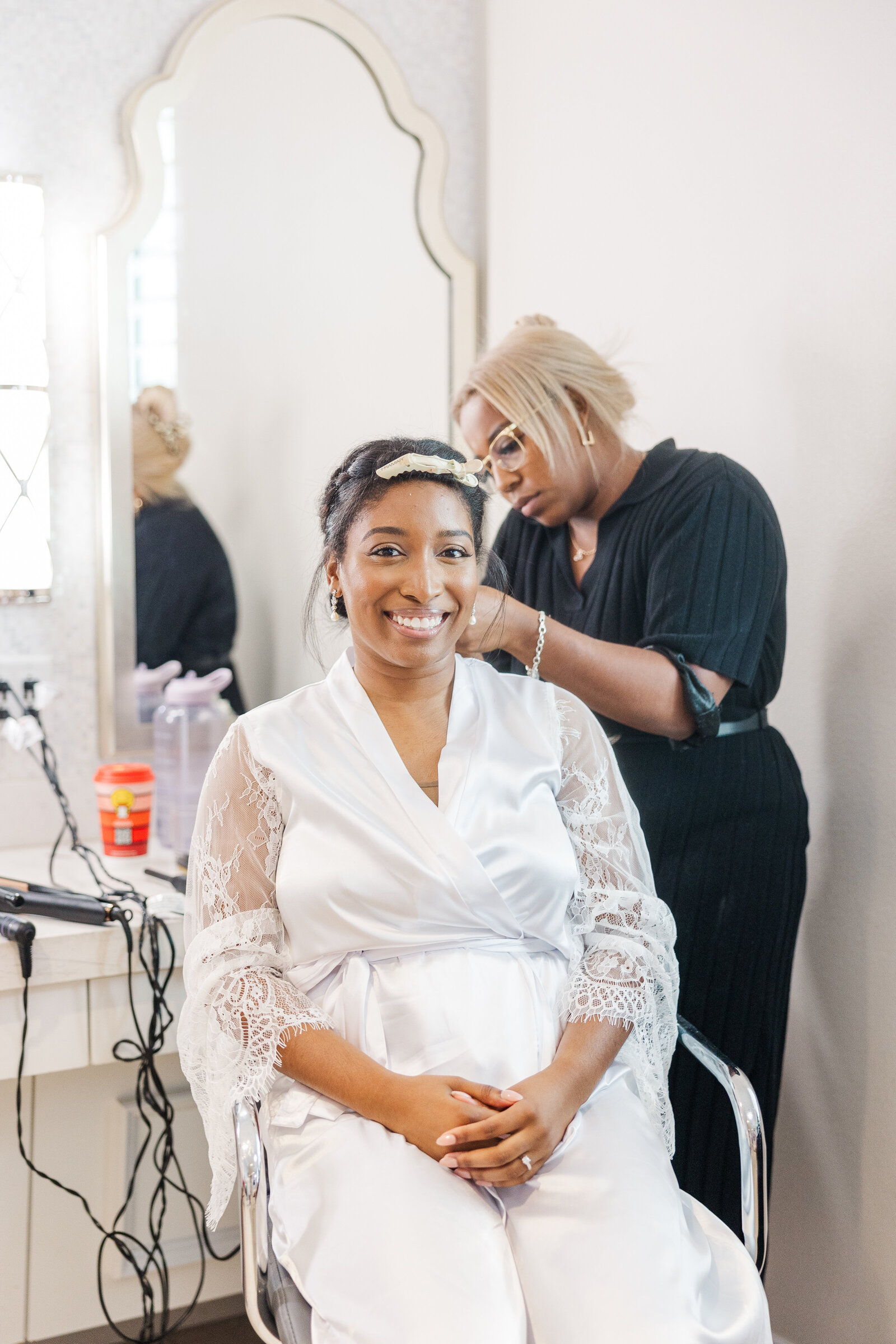 Wedding bride getting ready photography in bridal suite