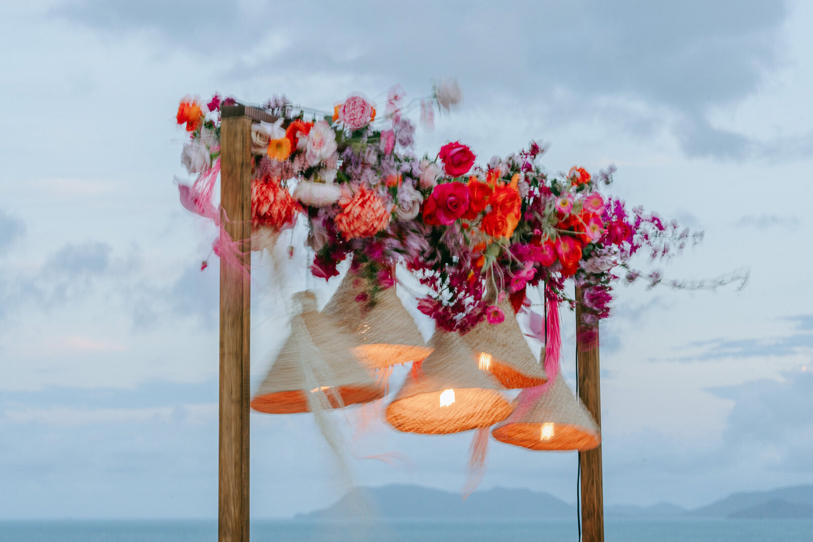 decorative floral styling overlooking ocean sunset in cairns