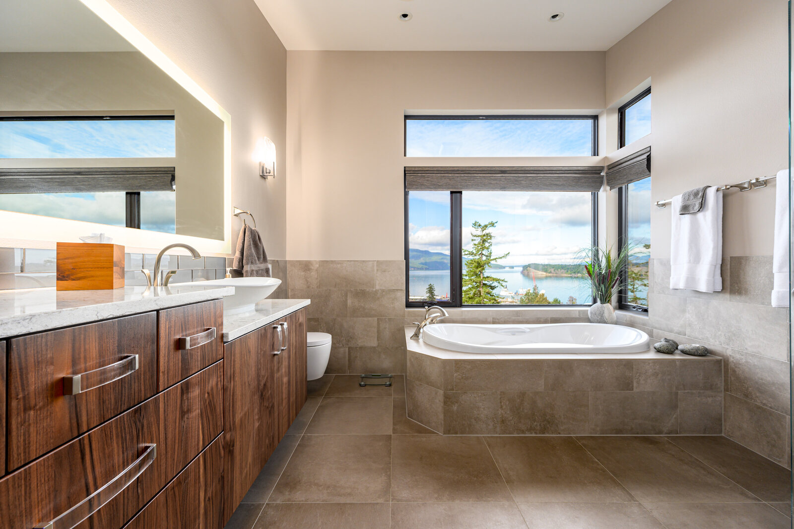 modern bathroom with ocean view