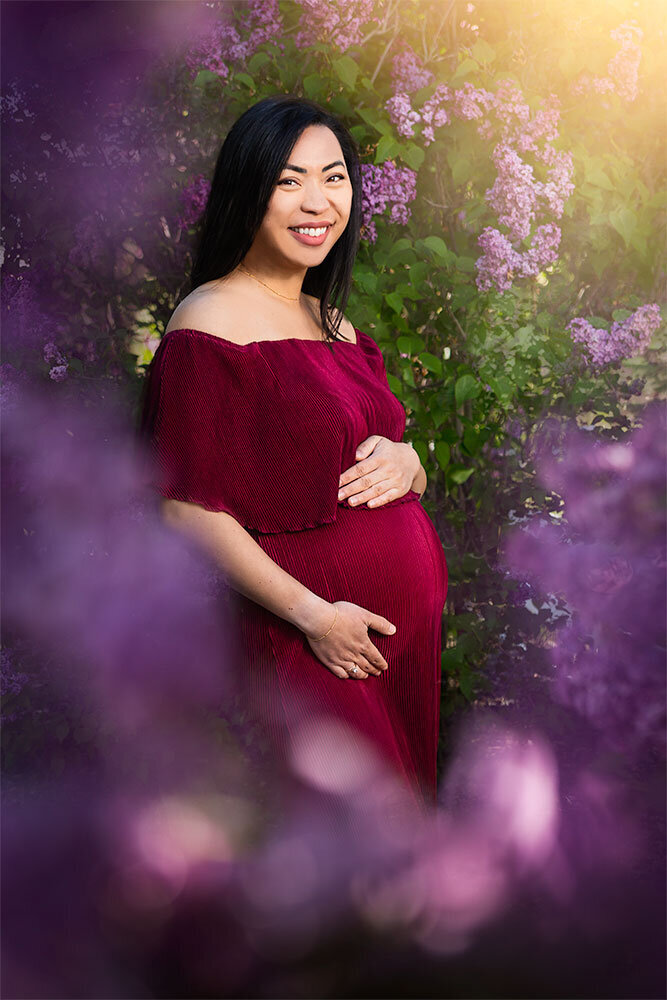 dreamy-pregnant-asian-korean-red-dress-floral-bloom-wall-art-fine-art-vibrant