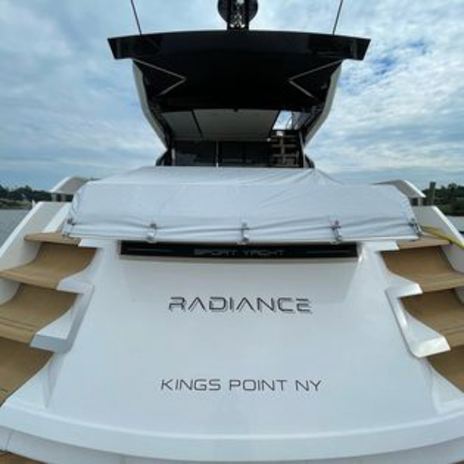 Rear view of a yacht named "Radiance"