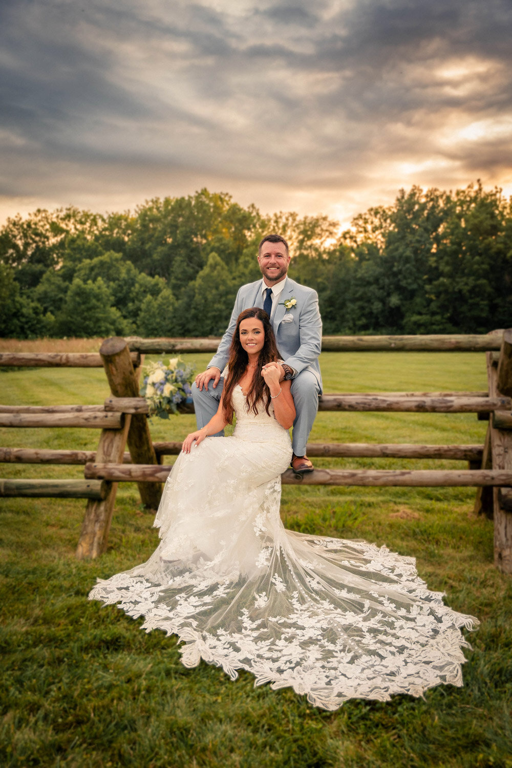 Photo of bride and groom at sunset time